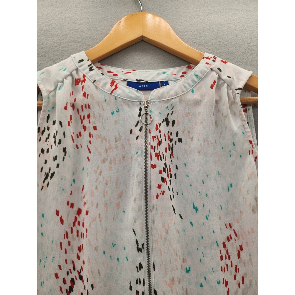 Apt. 9 Women Large White Abstract Print Sleeveless Quarter Zip High Low Blouse - Picture 5 of 14